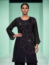 Black abstract blossom women kurti set