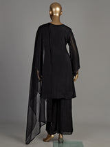 Black abstract blossom women kurti set