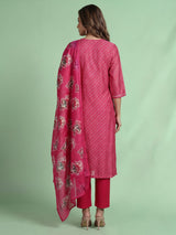 Pink Leheriya floral women kurti set