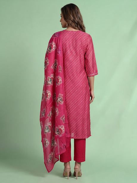Pink Leheriya floral women kurti set