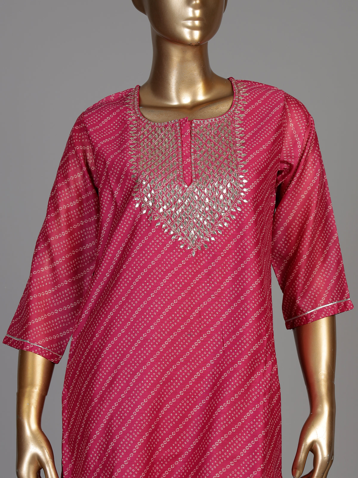 Pink Leheriya floral women kurti set