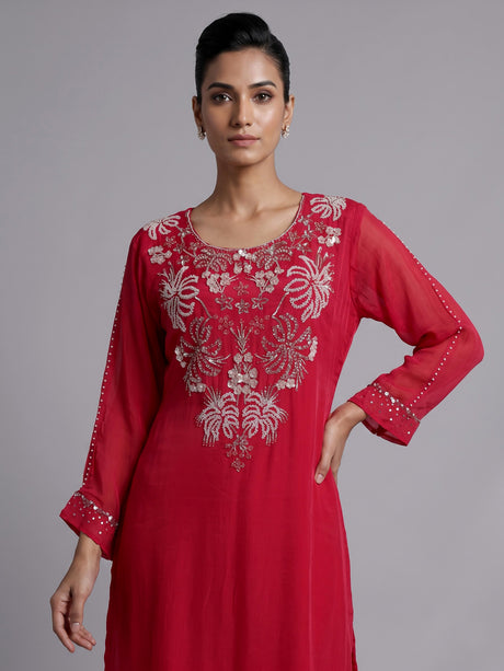 Rani pink Mughal bouquet women kurti set