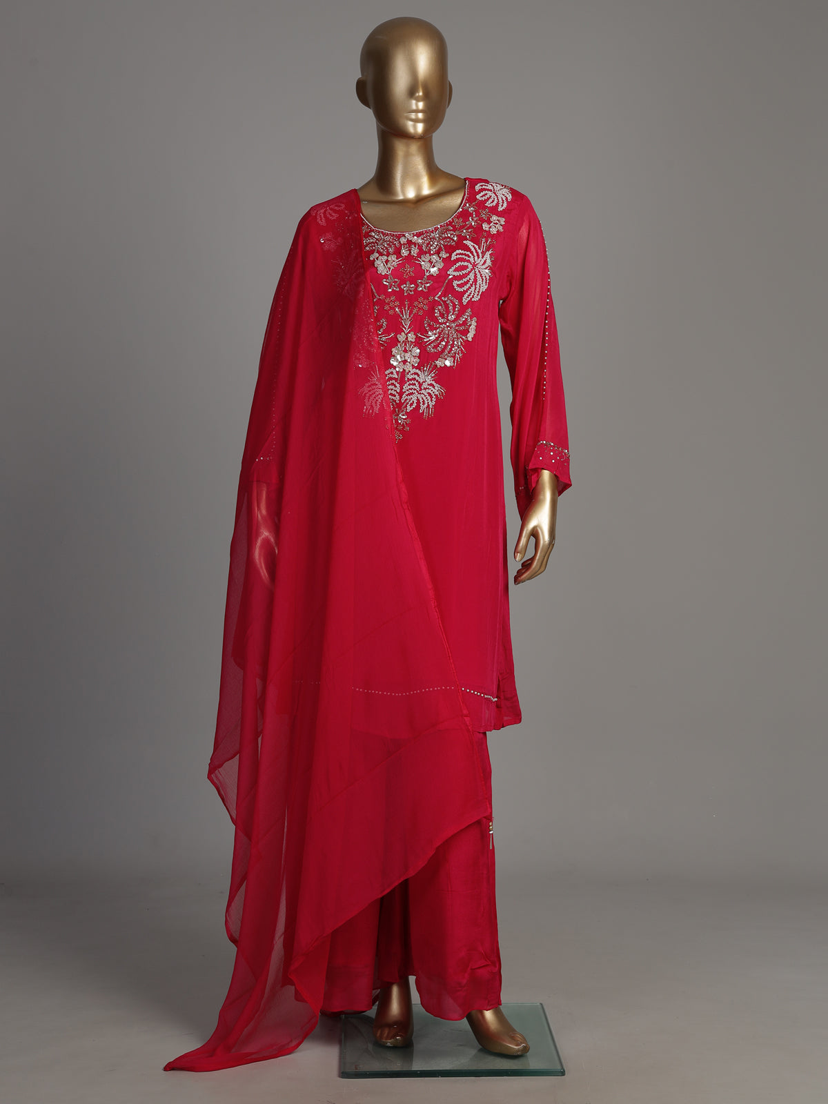 Rani pink Mughal bouquet women kurti set