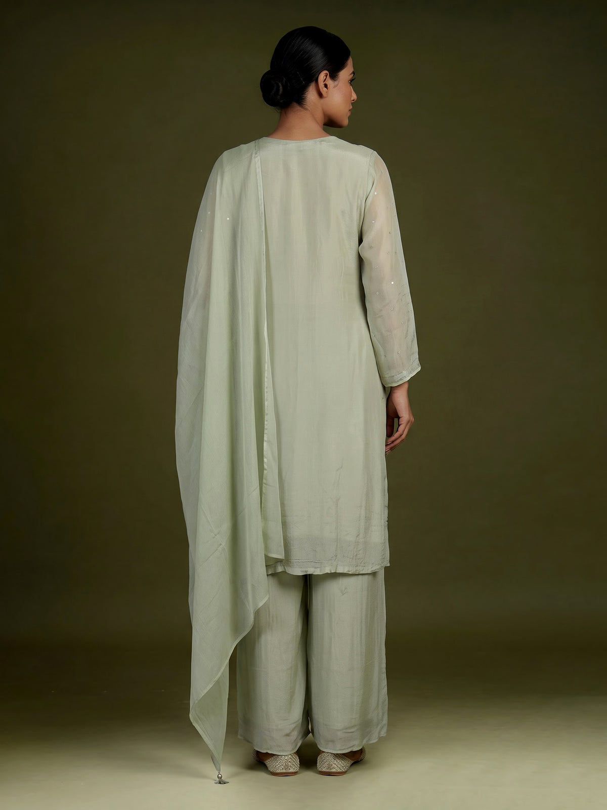 Pista green dahlia women kurti set