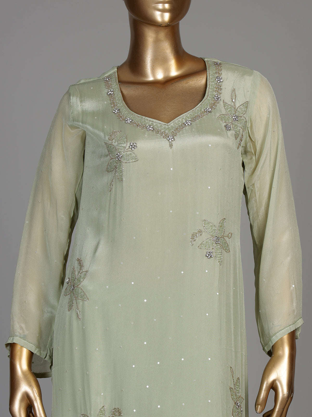 Pista green dahlia women kurti set