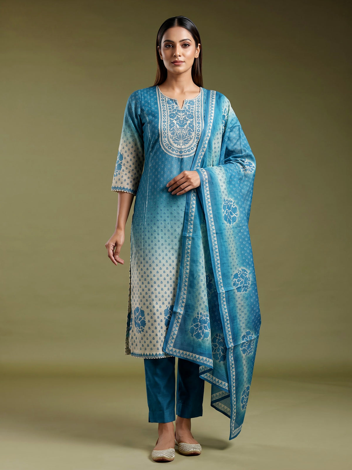 Rama blue Mughal medallion women kurti set