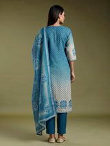 Rama blue Mughal medallion women kurti set