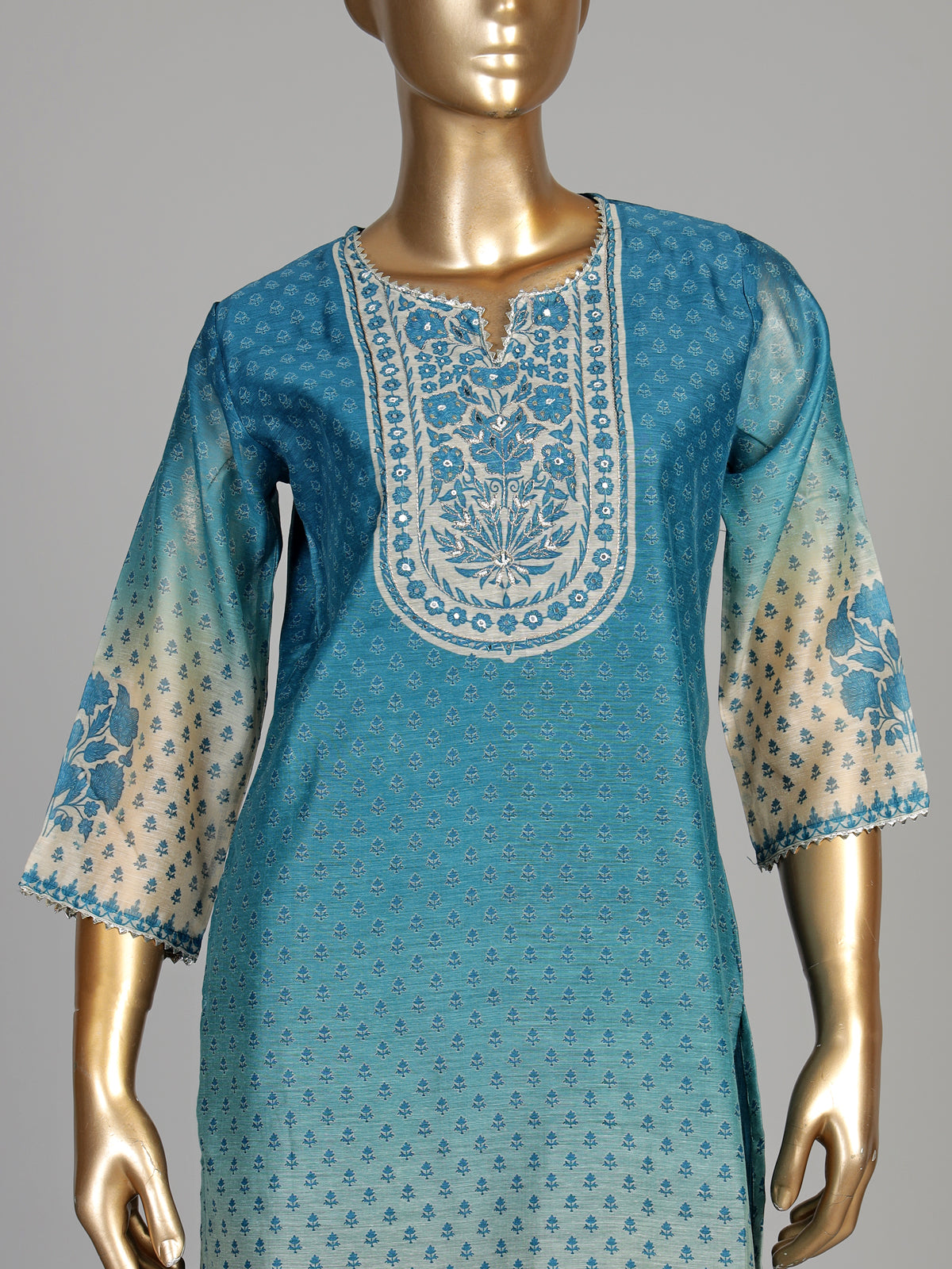 Rama blue Mughal medallion women kurti set