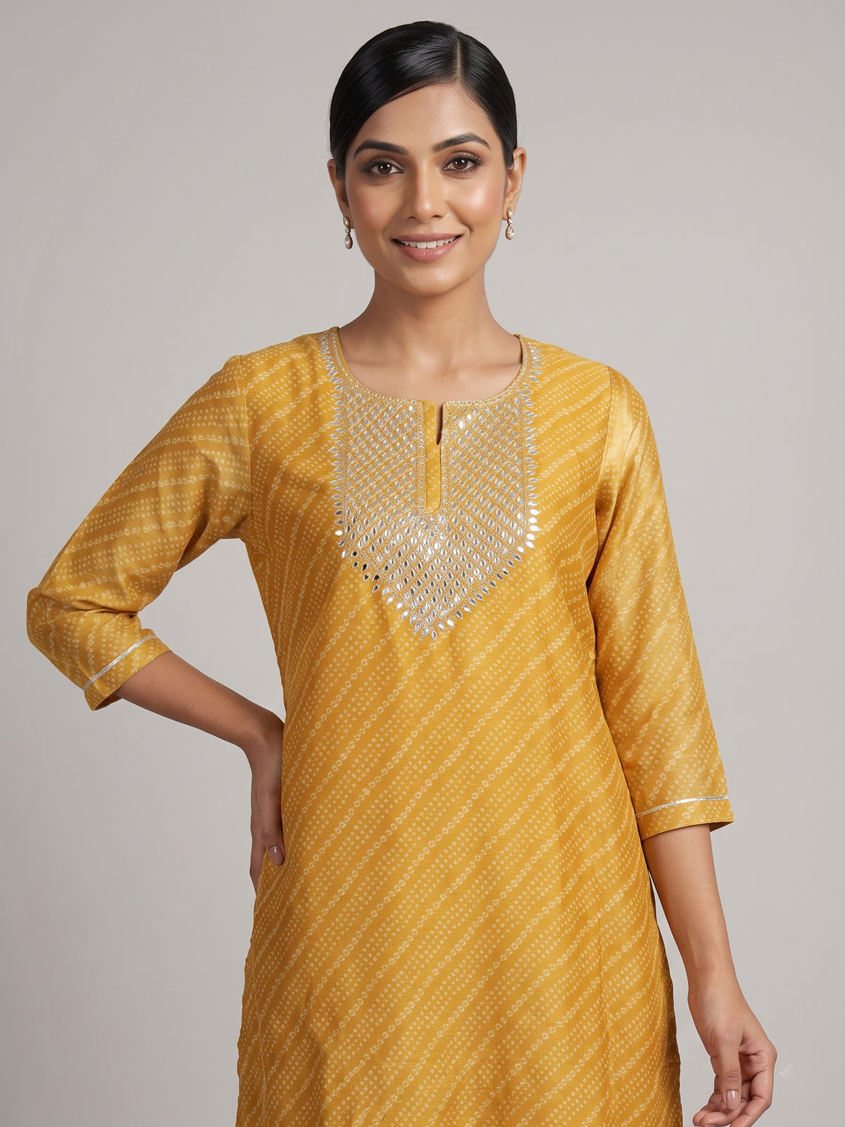 Yellow Bandhani wave women kurti set