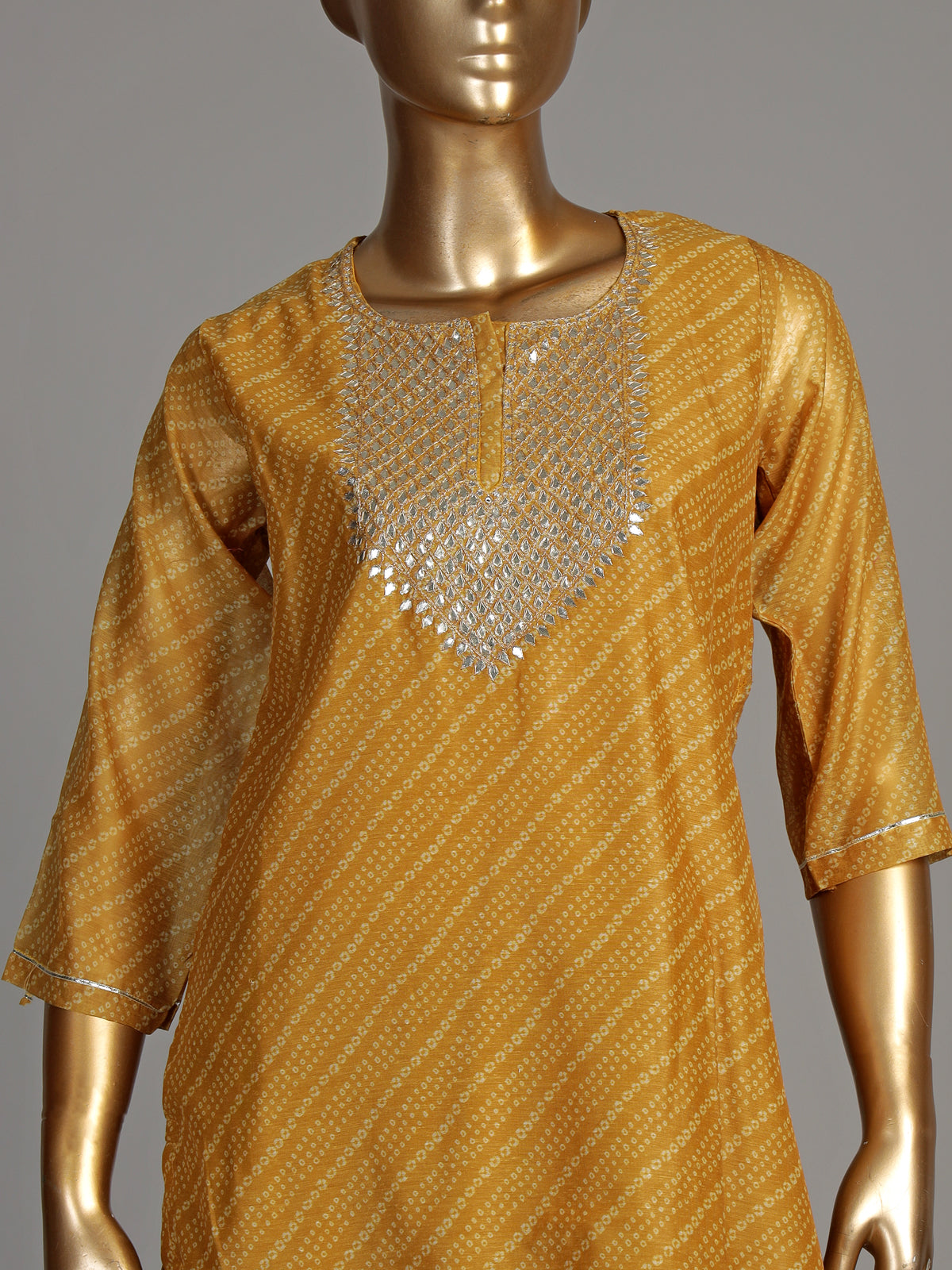 Yellow Bandhani wave women kurti set