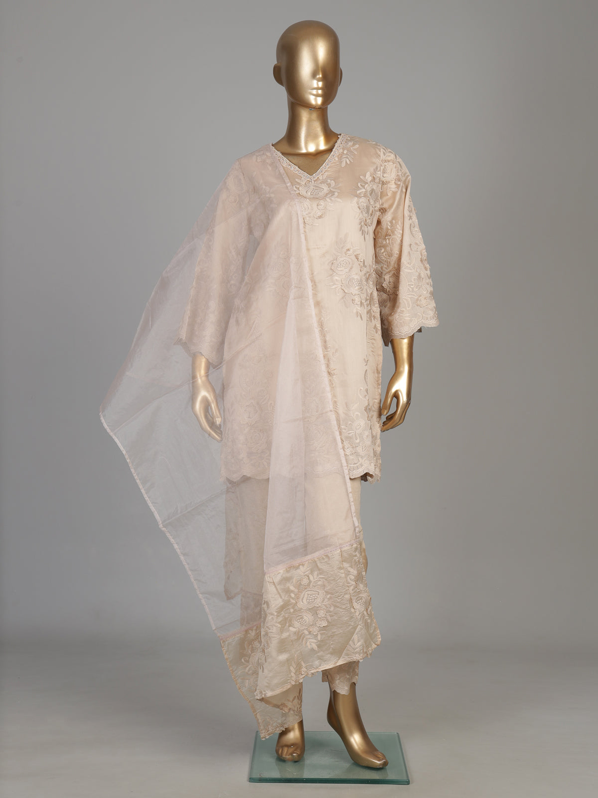 Beige garden bouquet women kurti set