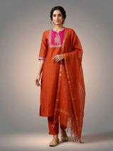 Rust orange Mughal paisley women kurti set