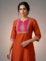 Rust orange Mughal paisley women kurti set