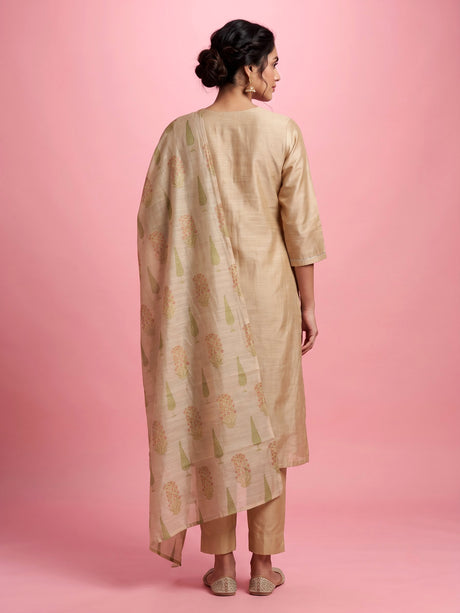 Beige floral lattice women kurti set