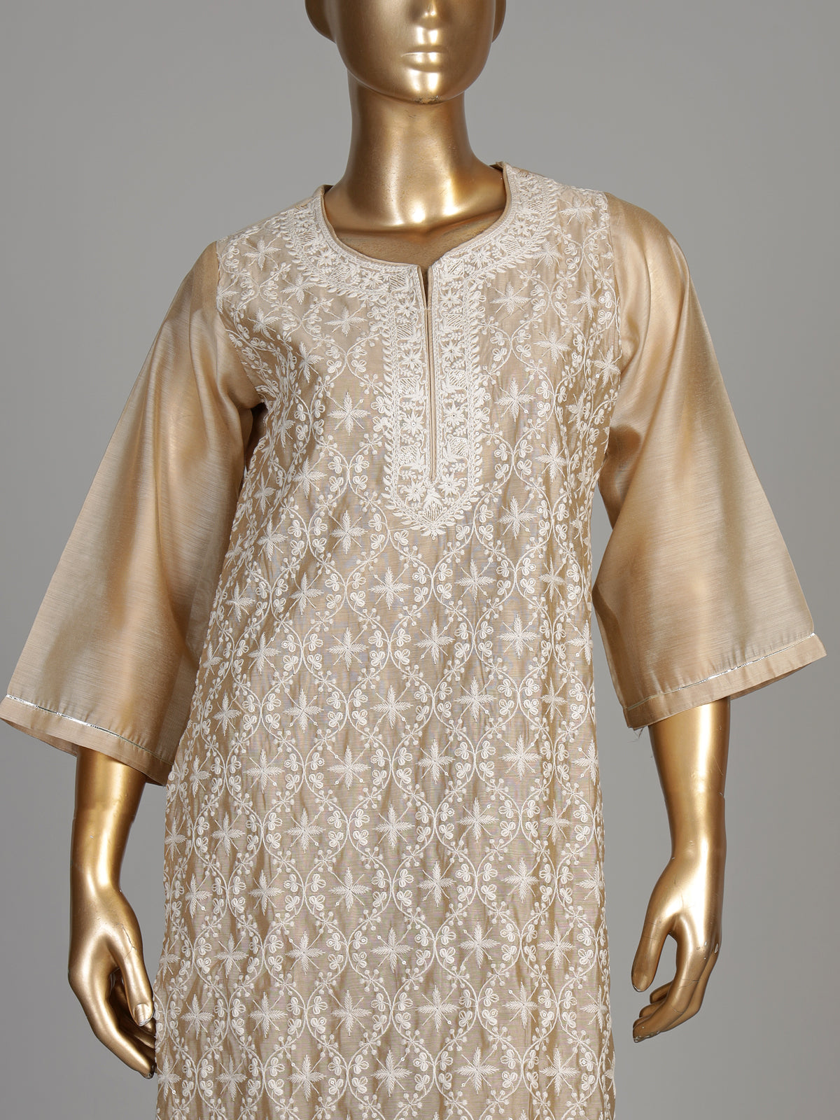 Beige floral lattice women kurti set