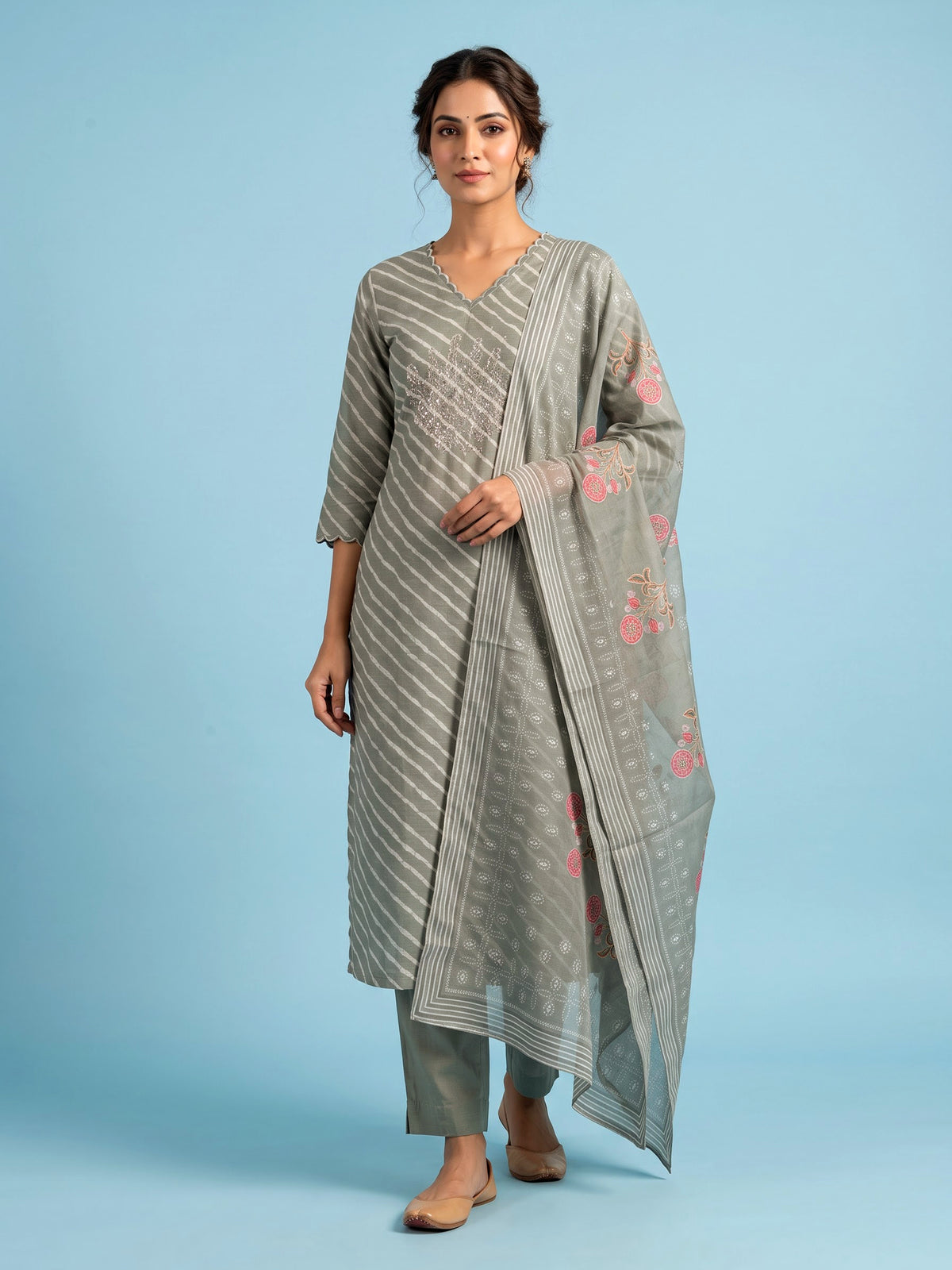 Mehendi green wave print women kurti set