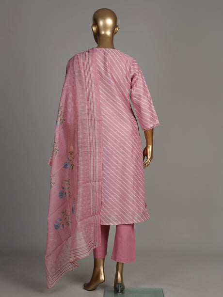 Pink Leheriya scallop neck women kurti set