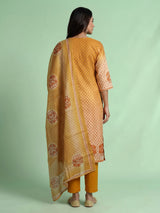 Mustard yellow palmette print women kurti set
