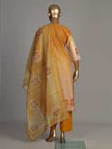 Mustard yellow palmette print women kurti set
