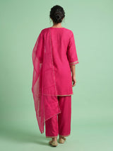 Rani pink Bandhani scallop women kurti set