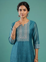 Rama blue fretwork women kurti set