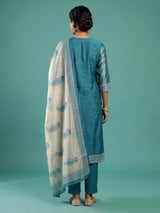 Rama blue fretwork women kurti set