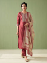 Maroon geometric bib women kurti set