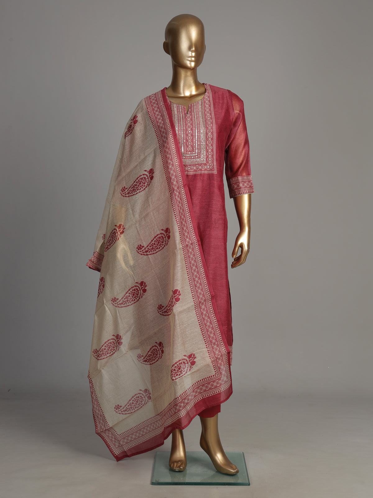 Maroon geometric bib women kurti set
