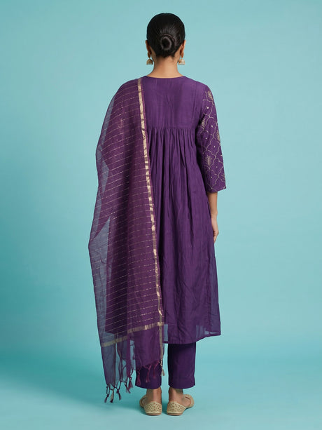 Purple diamond lattice women kurti set