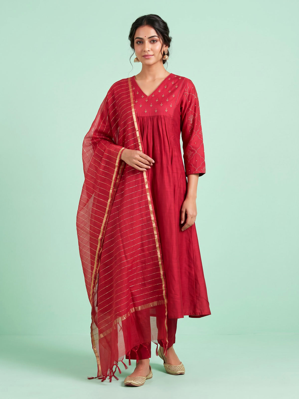 Rani pink empire waist women kurti set
