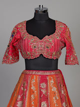 Multicolour silk lehenga choli with floral motifs and embellishments