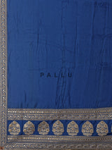 Royal blue silk saree with intricate embroidery and sequin detailing