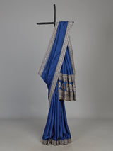 Royal blue silk saree with intricate embroidery and sequin detailing