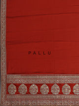 Elegant rust red silk saree with embroidered pallu and sequins