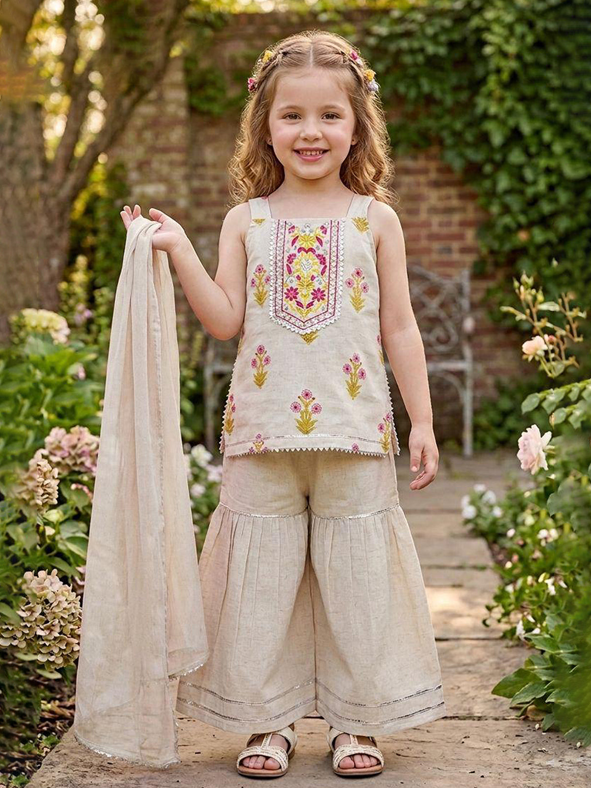 Off white mughal arch girl sharara suit