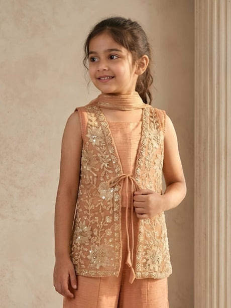 Rust peach floral girl sharara suit