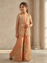Rust peach floral girl sharara suit