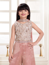 Onion pink floral glamour girl palazzo suit with choker dupatta