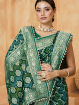 Green embellished bandhani georgette women saree