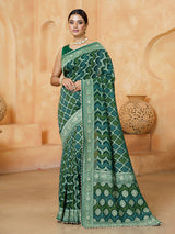 Green embellished bandhani georgette women saree