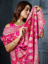 Rani pink ornate bandhani georgette women saree