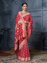 Red bridal bandhani georgette women saree