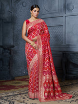 Red bridal bandhani georgette women saree