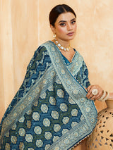 Teal blue festive bandhani georgette women saree