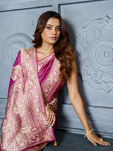 Premium magenta pink paisley tissue saree for women