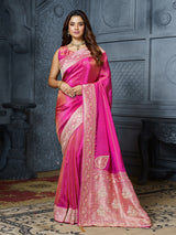 Elegant pink rosette brocade tissue saree for women