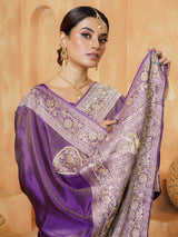 Royal purple ornate paisley tissue saree for women