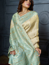 Ivory mint blue woven floral premium saree for women