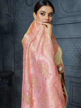 Ivory pink ornate floral premium tissue saree for women