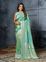Pastel blue floral pallu tissue saree for women